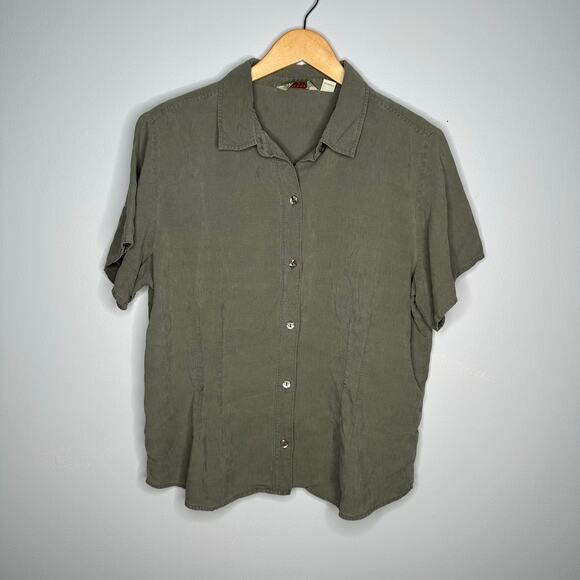 Tommy Bahama Women’s Vintage Silk Olive Green Short Sleeve Button‎ Down Shirt XL - Picture 1 of 8